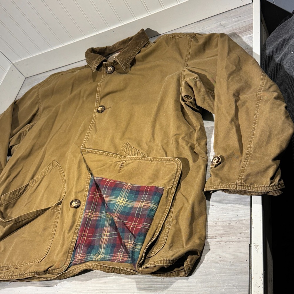 American Eagle Jacket Men XL Khaki Chore Barn Coat Flannel Lined Corduroy Collar - Picture 2 of 11